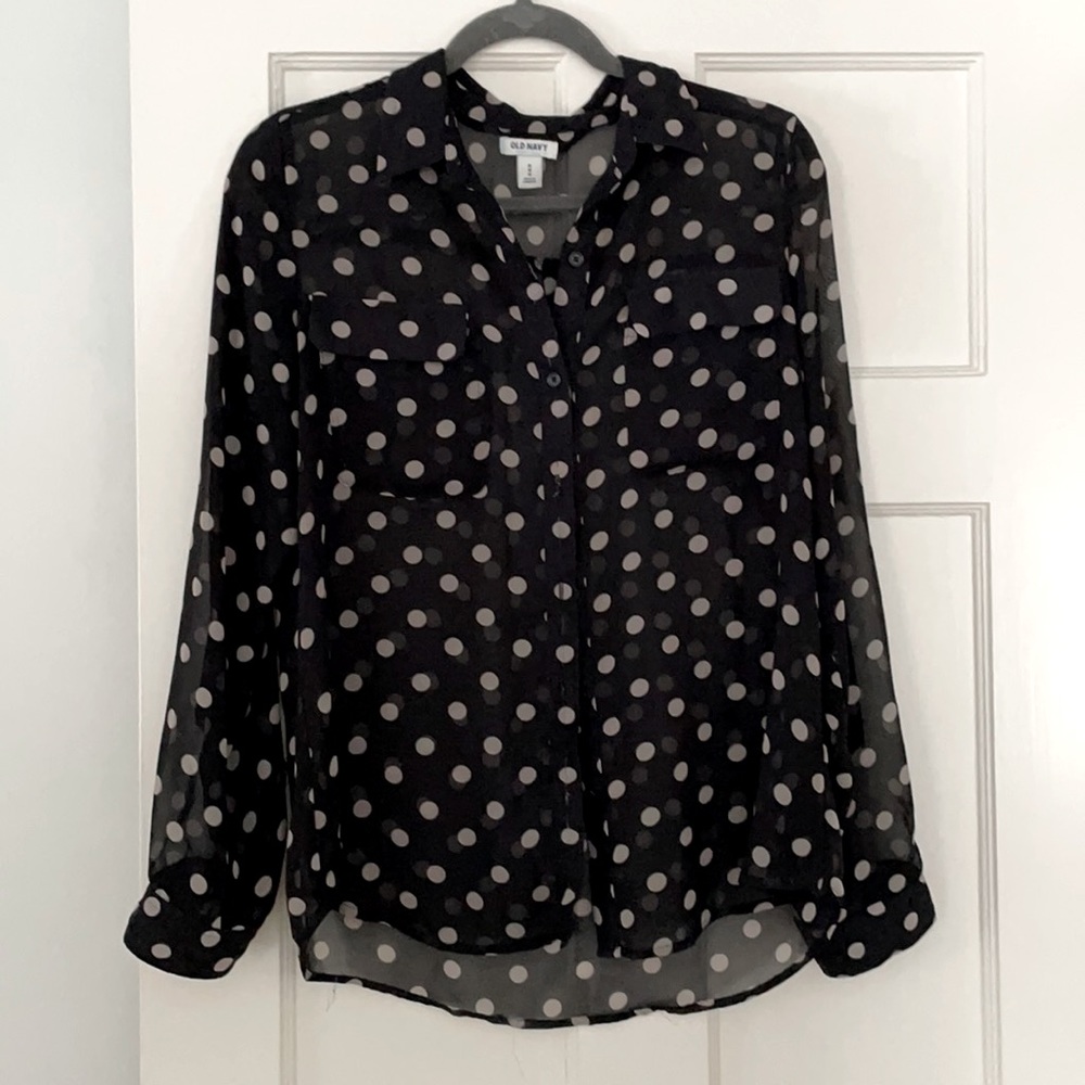 black polka dot long sleeve blouse